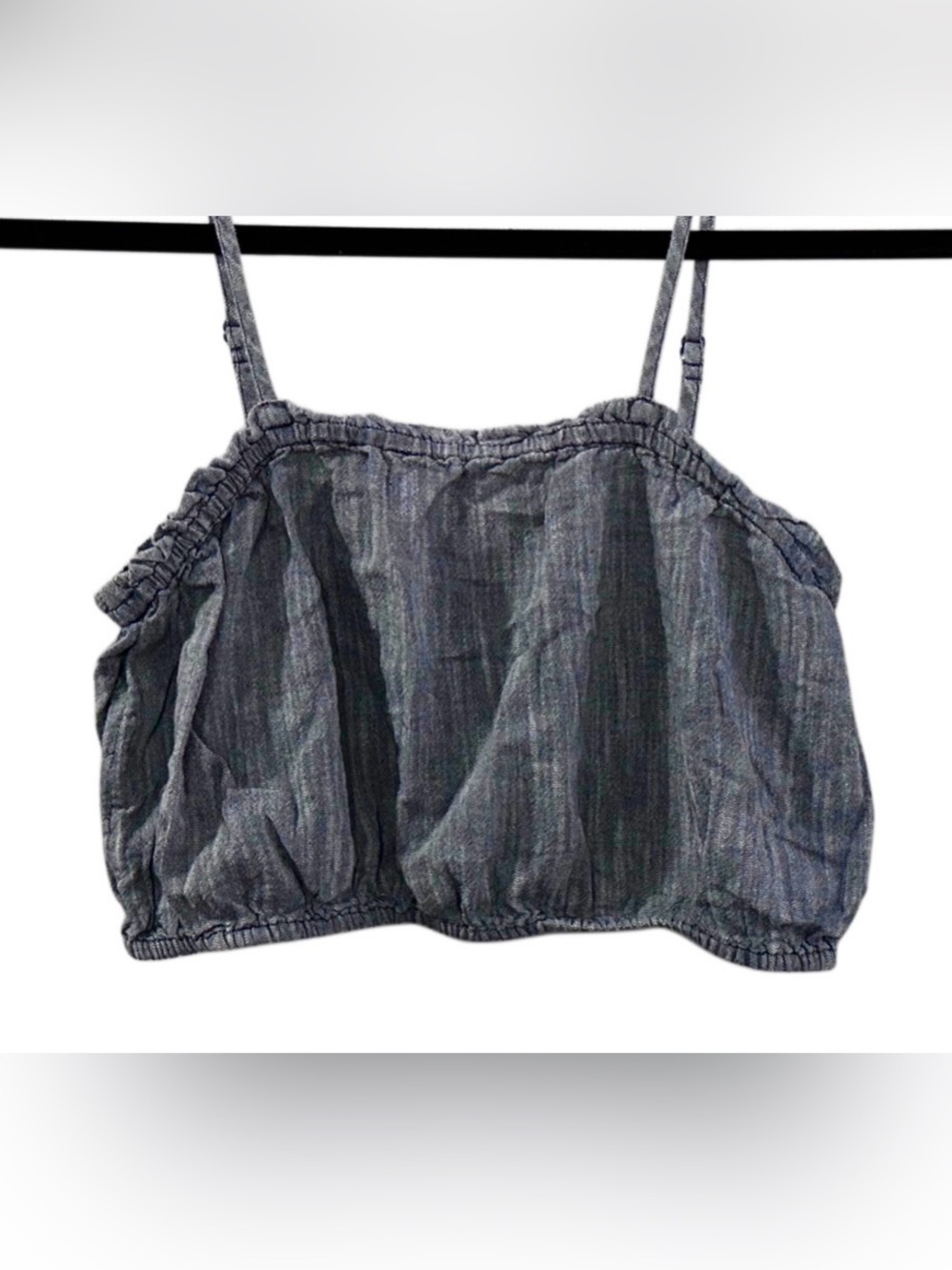 Aerie Gray Bubble Hem Crop Top XS Adjustable Strap Cami